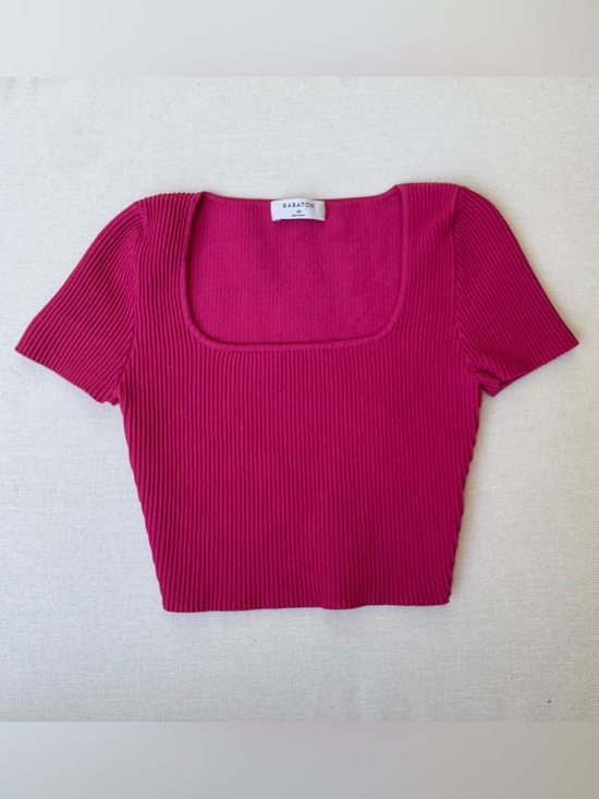 Aritzia Tops - Babaton Aritzia Sculpt Knit Squareneck Cropped Top Fuchsia XS